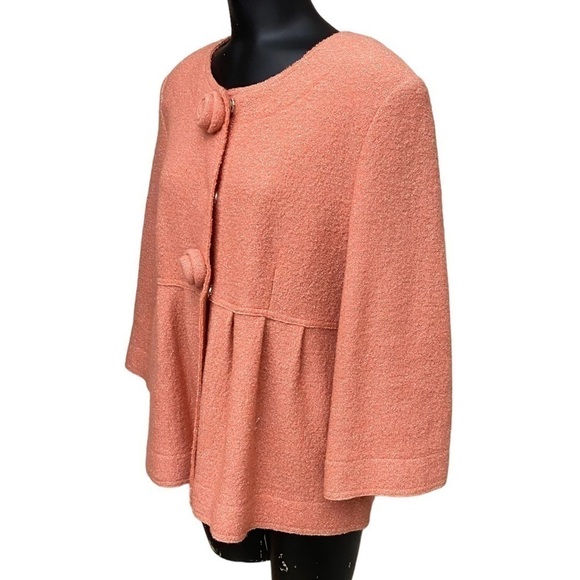 Kenar Wool-Blend Peach and Silver Lurex Blouse Cardigan Size XL - Picture 2 of 6